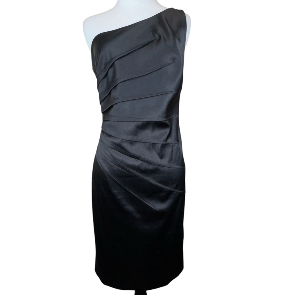 Eliza J Black One-Shoulder Black Satin Dress Size 6